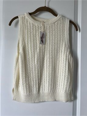 NWT Jessica Simpson Small Off White Cream Open Knit Sweater Tank Blouse
